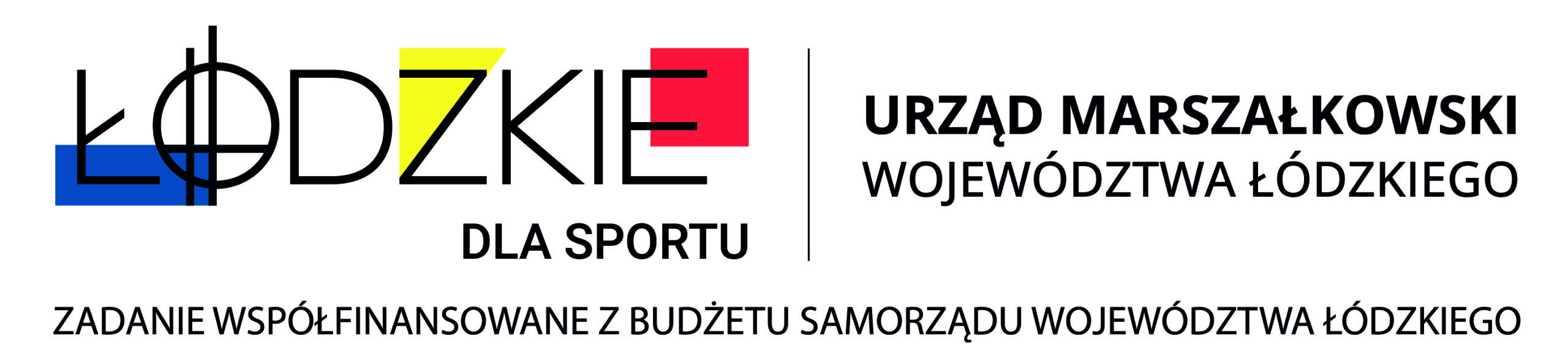 Logotyp Urząd Marszałkowski województwa łódzkiego, Łódzkie dla sportu, Zadanie współfinansowane z budżetu Samorządu Województwa Łódzkiego